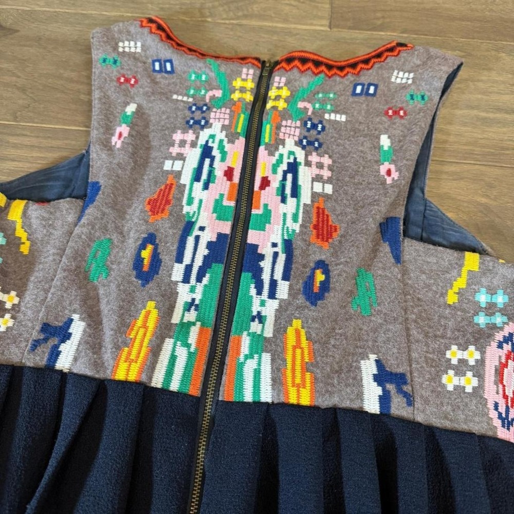 Embroidered Boho Folk Dress Size L Women Geometric Folk Art - Picture 5 of 8